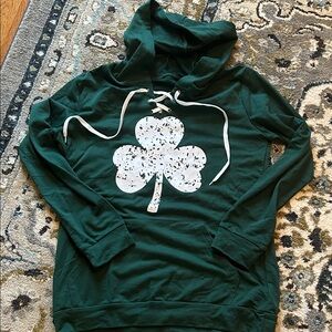 Green Hoodie with Shamrock Design, brand new , XL, soft cotton French terry